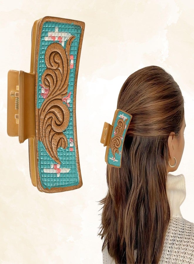 Merbaa Store Merbaa Western Cowhide Hair Claw Clip 3.5" | Hand Tooled Leather Design | Rustic Matte Finish | Strong Grip for Thick Hair | Trendy Cowgirl Gift for Women & Girls | Daily & College Use Hair Accessory - Image 4