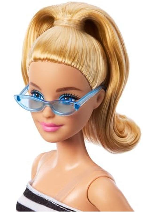 Barbie Fashionistas Doll 213 Blonde With Striped Top Pink Skirt And Sunglasses 65Th Anniversary  - Image 3