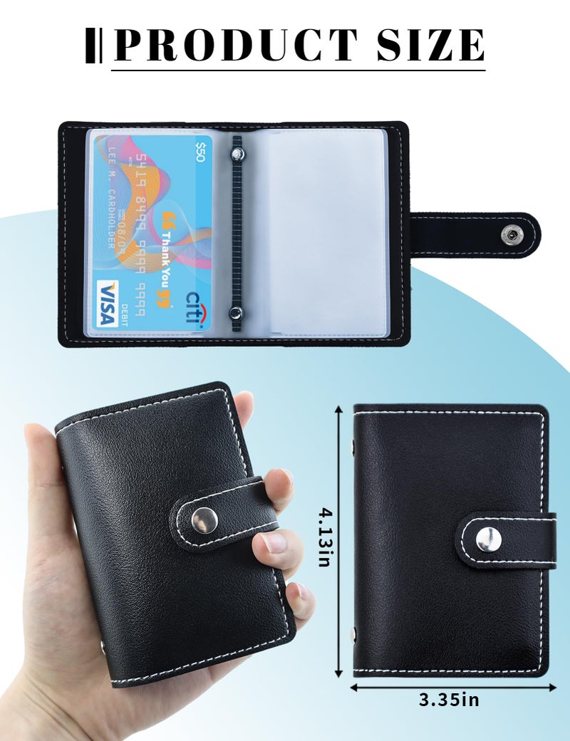 GAUENEEN Leather Business Card Holder, 26 Card Slots, RFID Blocking Secure Professional Card Organizer with Snap Closure (Black) - Image 2