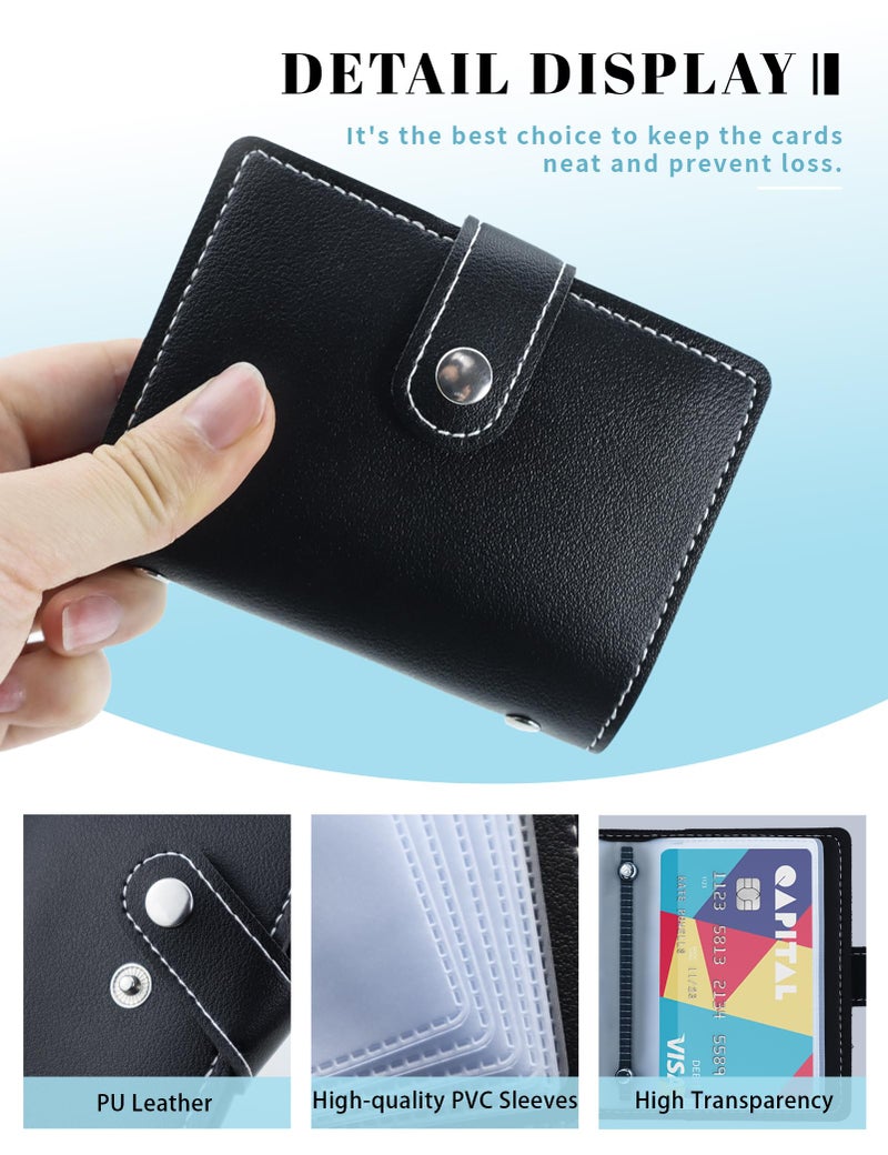 GAUENEEN Leather Business Card Holder, 26 Card Slots, RFID Blocking Secure Professional Card Organizer with Snap Closure (Black) - Image 4
