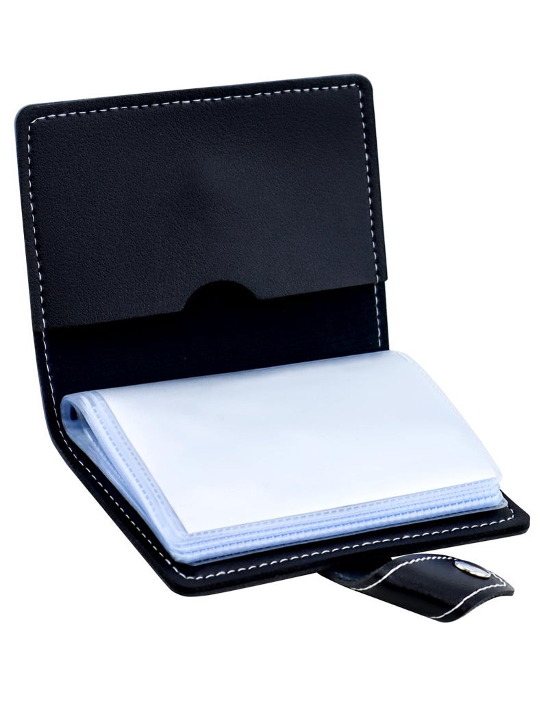 GAUENEEN Leather Business Card Holder, 26 Card Slots, RFID Blocking Secure Professional Card Organizer with Snap Closure (Black) - Image 1