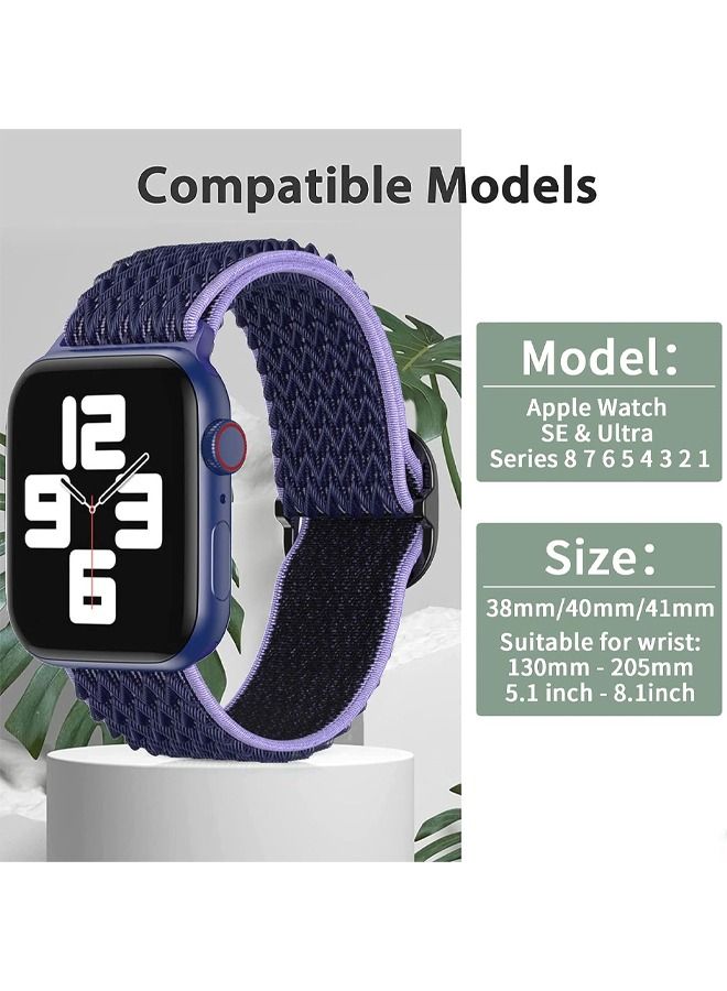 Compatible Apple Watch Bands 38mm 40mm 41mm, Double Loop Adjustable Ripple Pattern Soft Breathable Nylon Band, Suitable for Women & Men's Apple Watch SE Series 9 8 7 6 5 4 3 2 1 - Purple - Image 2