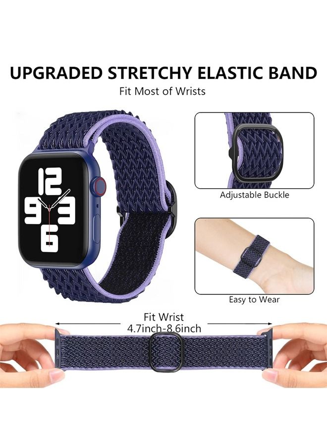 Compatible Apple Watch Bands 38mm 40mm 41mm, Double Loop Adjustable Ripple Pattern Soft Breathable Nylon Band, Suitable for Women & Men's Apple Watch SE Series 9 8 7 6 5 4 3 2 1 - Purple - Image 3