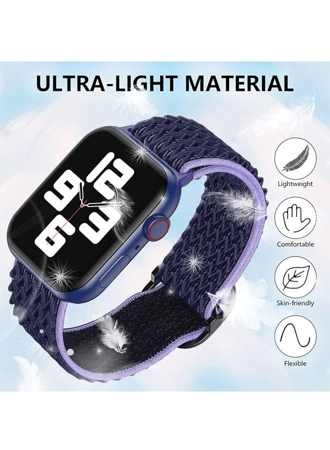 Compatible Apple Watch Bands 38mm 40mm 41mm, Double Loop Adjustable Ripple Pattern Soft Breathable Nylon Band, Suitable for Women & Men's Apple Watch SE Series 9 8 7 6 5 4 3 2 1 - Purple - Image 4
