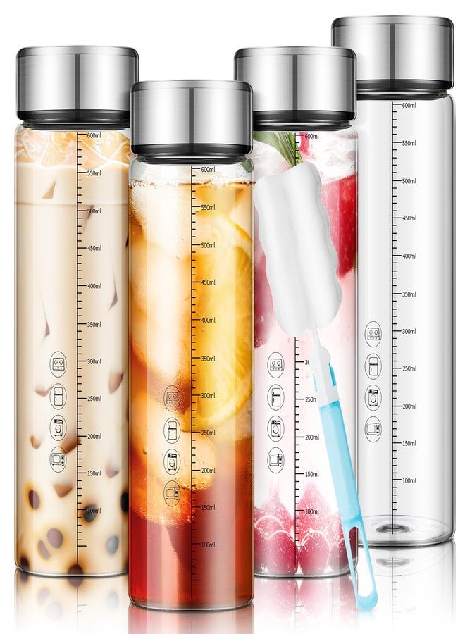 فيسيشي مجموعة فيسيسي من 4 زجاجات عصير زجاجية واسعة الفوهة سعة 20 أونصة، مزودة بأغطية ومقياس، مثالية للعصائر والمشروبات المخفوقة، وحليب البروتين، وتخزين المشروبات، قابلة لإعادة الاستخدام، مانعة للتسرب، مصنوعة من زجاج البوروسيليكات. - Image 1