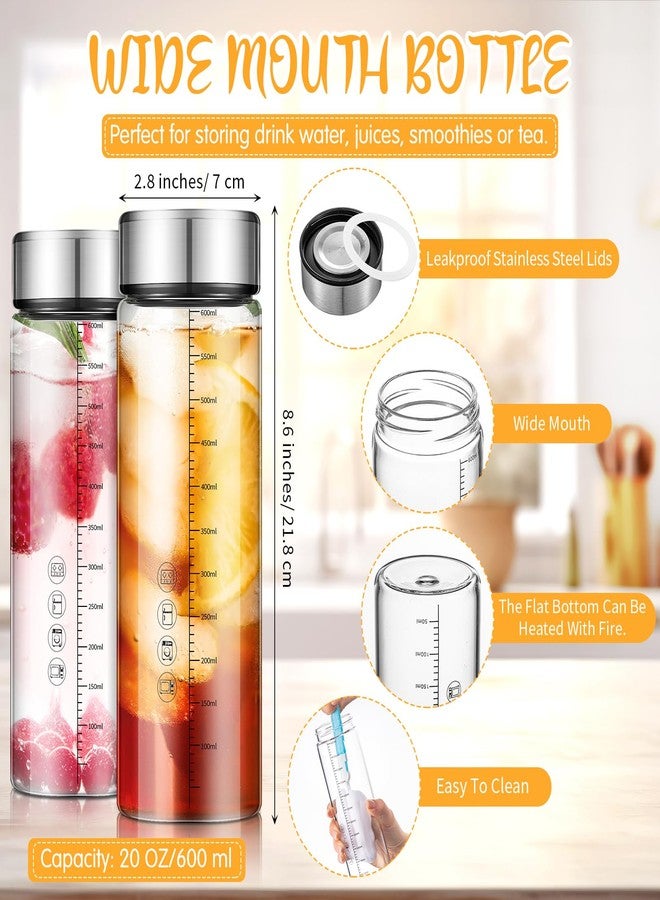 فيسيشي مجموعة فيسيسي من 4 زجاجات عصير زجاجية واسعة الفوهة سعة 20 أونصة، مزودة بأغطية ومقياس، مثالية للعصائر والمشروبات المخفوقة، وحليب البروتين، وتخزين المشروبات، قابلة لإعادة الاستخدام، مانعة للتسرب، مصنوعة من زجاج البوروسيليكات. - Image 2