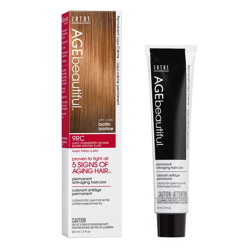 AGE beautiful Permanent Hair Color Dye Liqui Creme | 100% Gray Coverage | Anti-Aging Haircolor | Biotin for Thicker, Fuller Hair | Professional Salon Coloring | 9RC Light Strawberry Blonde - Image 1