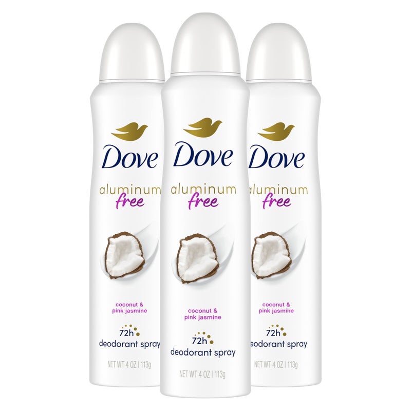 Dove Aluminum Free Deodorant Spray for Women 3 Count Coconut & Pink Jasmine 72 hour odor protection 4oz - Image 1
