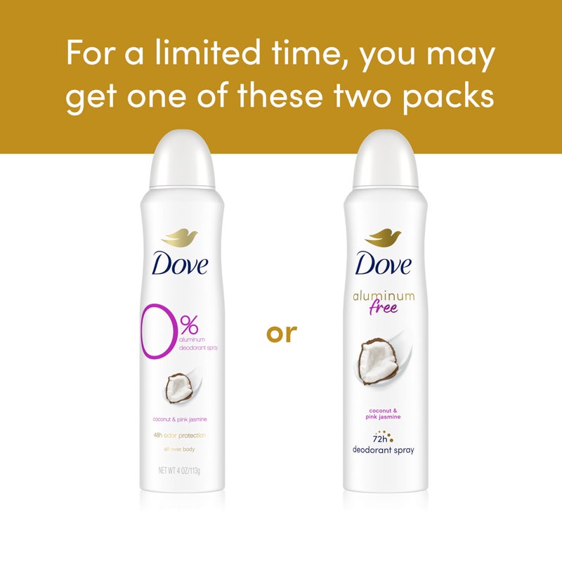 Dove Aluminum Free Deodorant Spray for Women 3 Count Coconut & Pink Jasmine 72 hour odor protection 4oz - Image 3