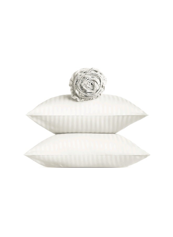 ريلاكس طقم ملاءات سرير فاخر ممتاز - ملاءة سرير فائقة النعومة، تسمح بمرور الهواء، ولطيفة على البشرة، مزودة بجيوب مطاطية عميقة، بالإضافة إلى غطاءي وسادة وملاءة سرير واحدة، لون أبيض كريمي، 160 × 200 سم - Image 1