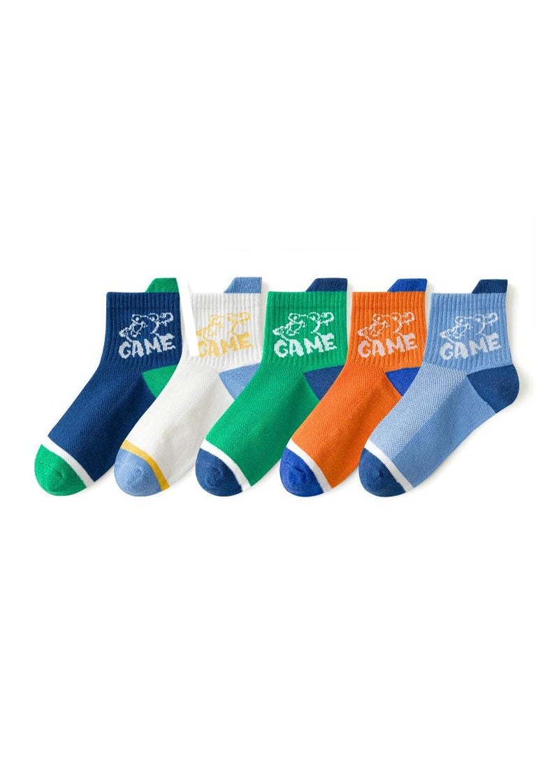 5 Pairs Per Set Children's Mesh Breathable Design Sport Lightweight Mid-tube Socks  - Image 1