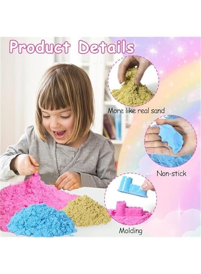 Unicorn Sensory Bin, 47Pcs Sandbox Play Sand Set Sensory Bins for Kids Toddlers Sensory Toys with Magic Sand, Unicorns, Castle Moulds, Mermaid, Tools, Sand Art Kit for Girls Ages 3 4 5 6 7 8 Gift  - Image 4