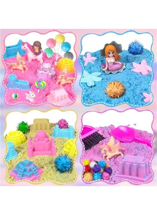 Unicorn Sensory Bin, 47Pcs Sandbox Play Sand Set Sensory Bins for Kids Toddlers Sensory Toys with Magic Sand, Unicorns, Castle Moulds, Mermaid, Tools, Sand Art Kit for Girls Ages 3 4 5 6 7 8 Gift  - Image 5