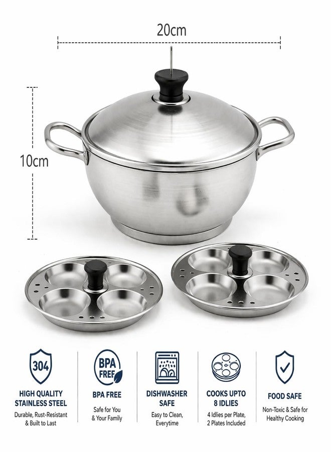 AadiVeer Royal Idli Maker Stainless Steel Idli Cooker | Idli Pot | idli Kadai | Dhokla Maker0 (2 Plates, 8 Idlies) - Image 2