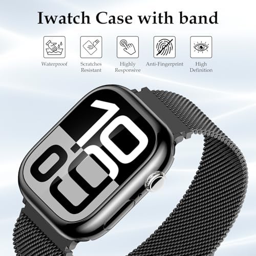 Vigamen Waterproof Stainless Steel Milanese Band with Case Compatible with Apple Watch Bands for Women Men 46mm,Magnetic Metal Wrist Straps for iWatch Series 10 11,Breathable,Adjustable,Black - Image 4