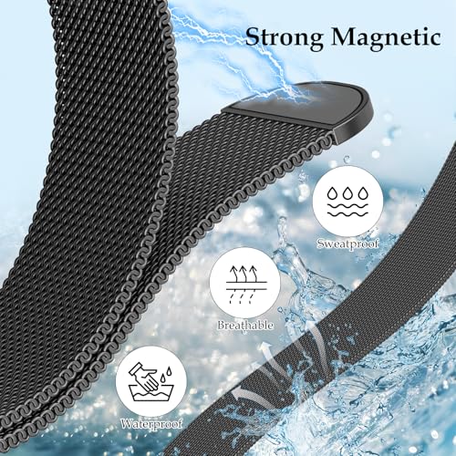 Vigamen Waterproof Stainless Steel Milanese Band with Case Compatible with Apple Watch Bands for Women Men 46mm,Magnetic Metal Wrist Straps for iWatch Series 10 11,Breathable,Adjustable,Black - Image 2
