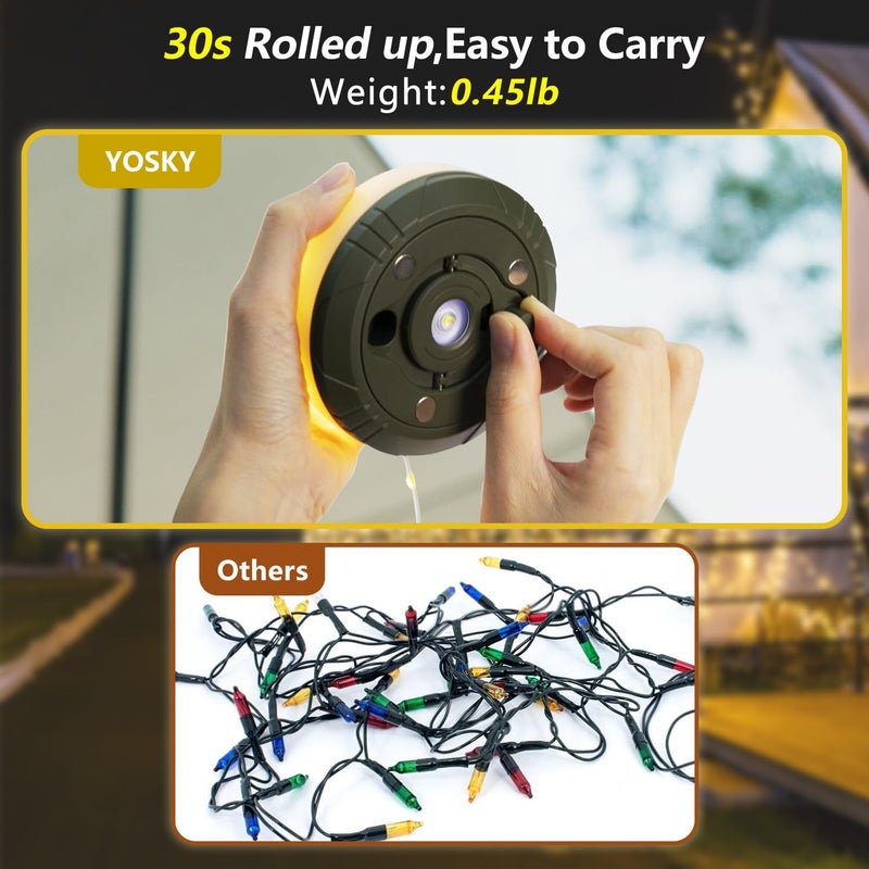 جليفار أضواء تخييم USB - أضواء خيطية مقاومة للماء - إضاءة LED متينة للبقاء على قيد الحياة، قابلة لإعادة الشحن ومتغيرة اللون، إضاءة يتم التحكم فيها عن طريق التطبيق للخيمة والطوارئ والمشي لمسافات طويلة والسفر - Image 3