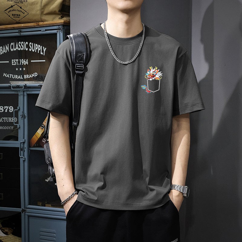 Heavy Weight Short-Sleeved T-Shirt Men's Summer Ins Trendy Brand Loose and Versatile Simple Printed Comfortable Casual Half-Sleeved T-Shirt - Image 4