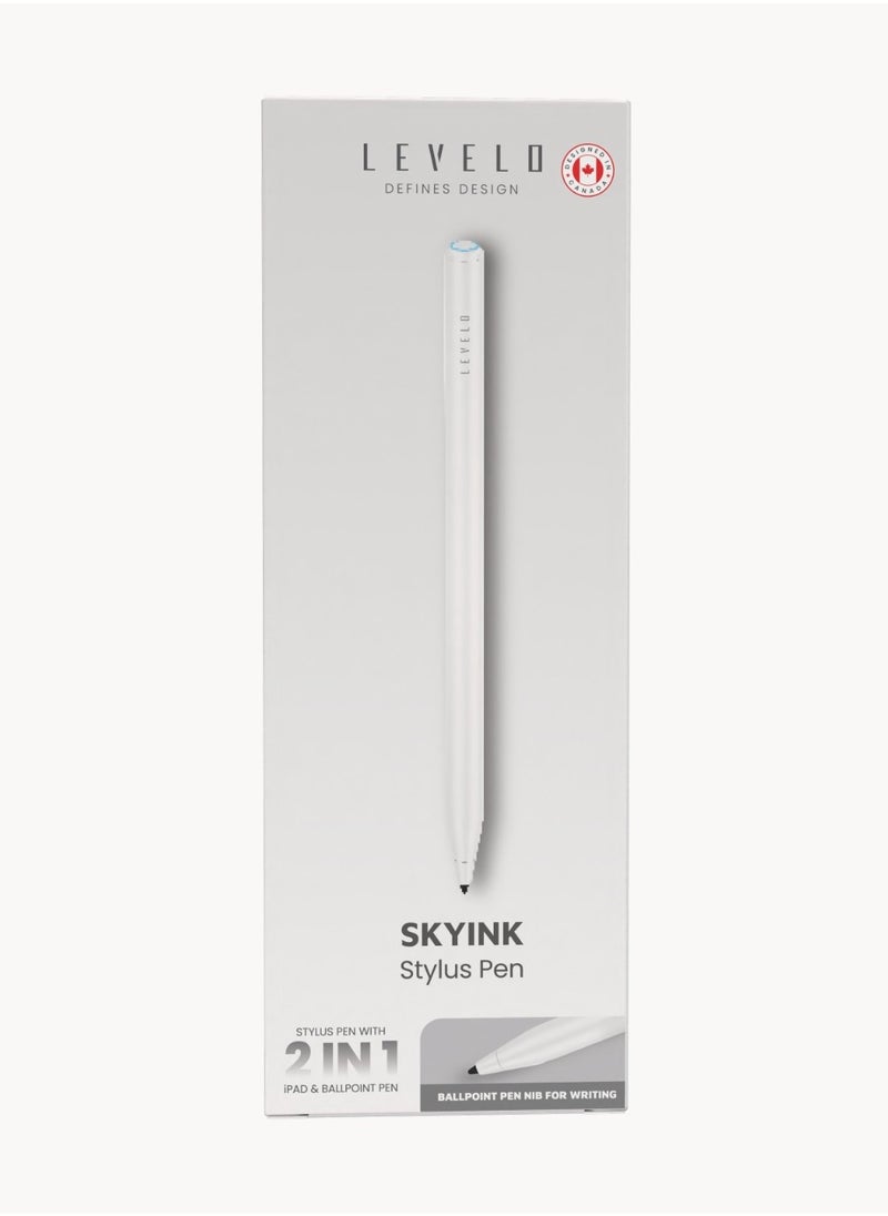 LEVELO - SkyInk 2 in 1 Stylus Pen and Ballpoint Pen For iPad and Writing Magnetic Adsorption Automatic Angle Sensitive Universal ballpoint Refill and Replaceable Palm Rejection Type-C Port For Charing - White - Image 1