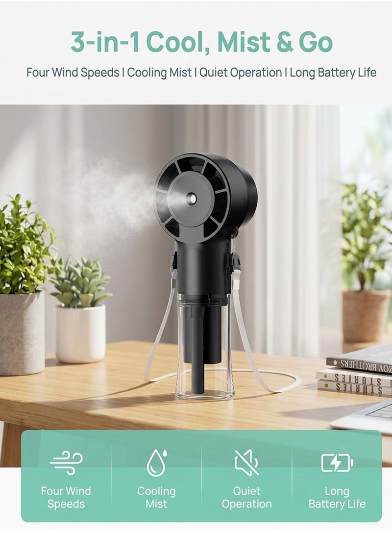 DRAKLAW Portable USB Rechargeable Handheld Fan – Quiet Mini Personal Fan Neck Hanging Handheld Desk Fan Portable 1200mAh Battery USB Rechargeable Misting Fan Home, Office, Travel, Commuting, and Makeup Use - Image 2