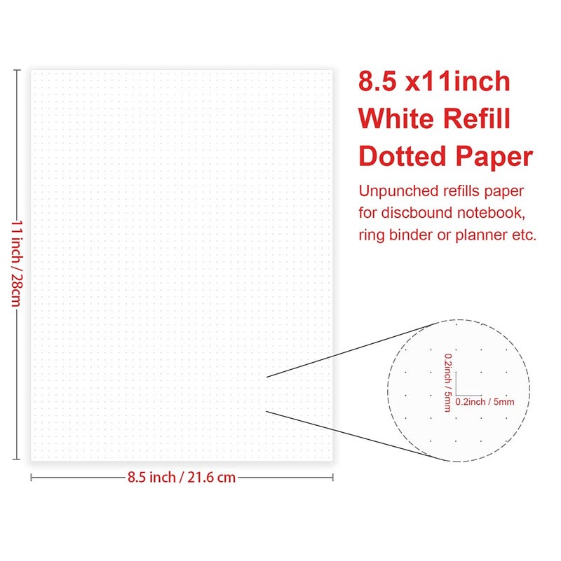 Getvow A4 Unpunched Refill Paper, Loose Leaf Filler Paper for Ring BinderDisc Notebook Planner Inserts, 100gsm Dot Grid White Paper, 100Sheets200Pages, 8.5 x 11 - Image 2