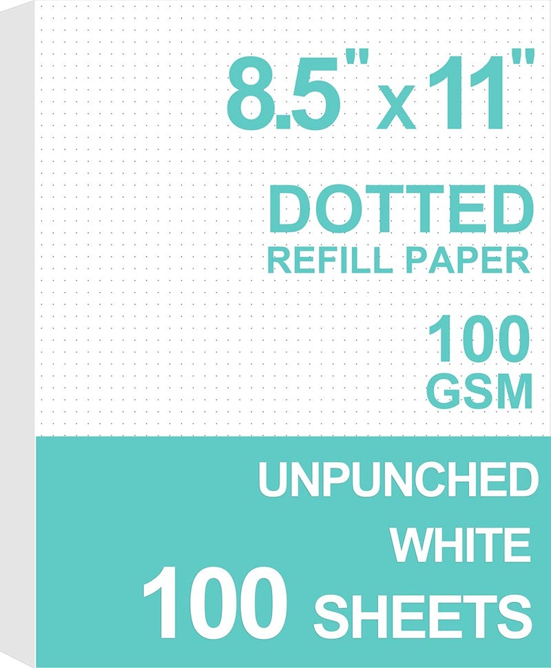 Getvow A4 Unpunched Refill Paper, Loose Leaf Filler Paper for Ring BinderDisc Notebook Planner Inserts, 100gsm Dot Grid White Paper, 100Sheets200Pages, 8.5 x 11 - Image 1