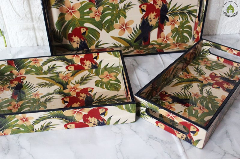 Monstera Hut ® Premium MDF Serving Tray Set3 Nesting Birds of Paradise Home & Kitchen I Dinning Table IMultipurpose use I Glossy Finish I Rectangular I Size-40 * 25 * 9, 35.5 * 20 * 5, 30 * 15 * 5 cm - Image 5