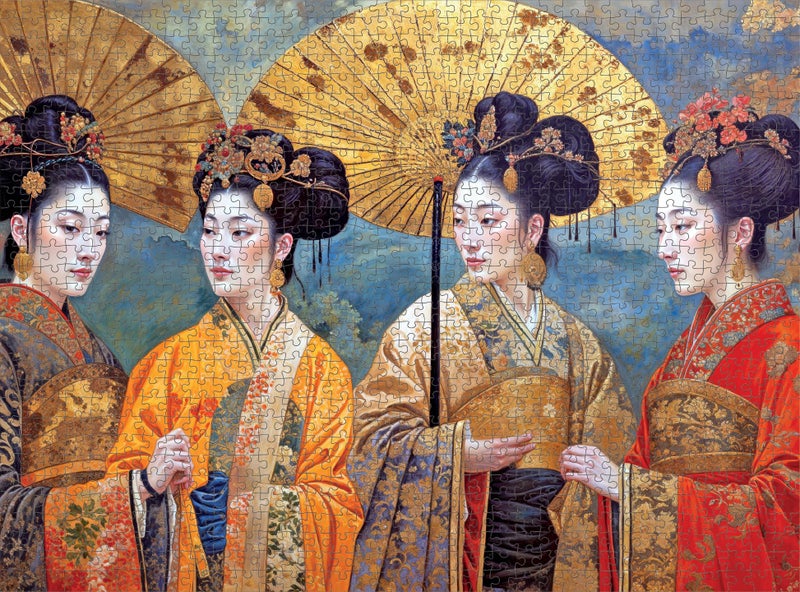 Cross & Glory - Silk and Splendor: an Imperial Puzzle Panorama - 1000 Piece Jigsaw Puzzle for Adults | Tang Dynasty Art | Textured Oil and Watercolor Mix - Image 5