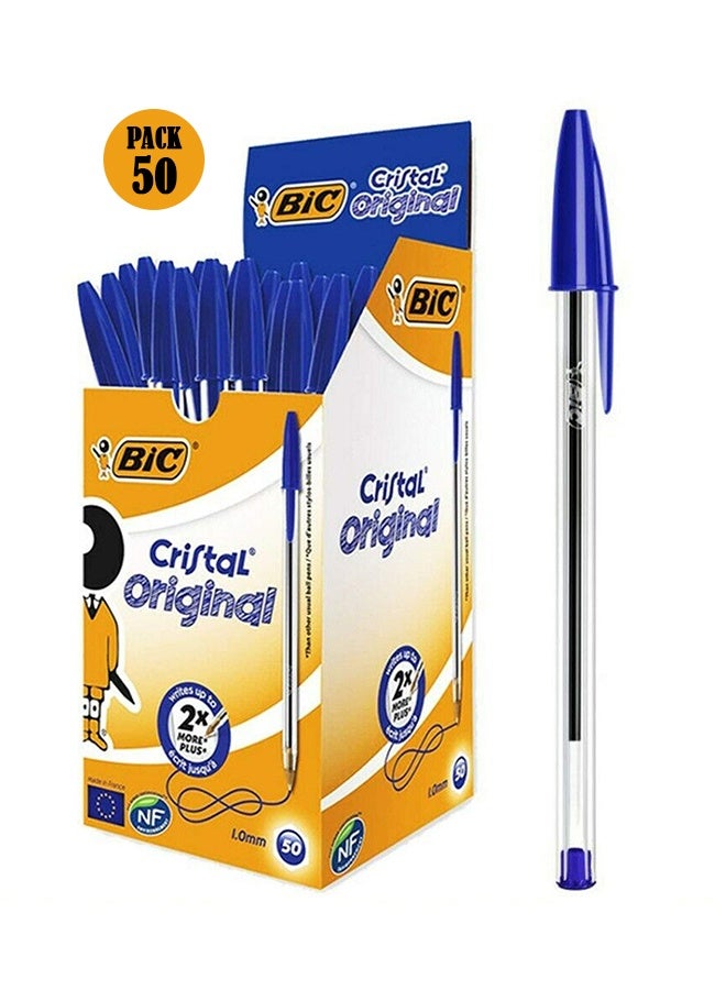 بيك علبة بيك الزرقاء تحتوي على 50 قلم حبر جاف كريستال أصلي متوسط ​​الرأس (1.0 مم) - Image 1