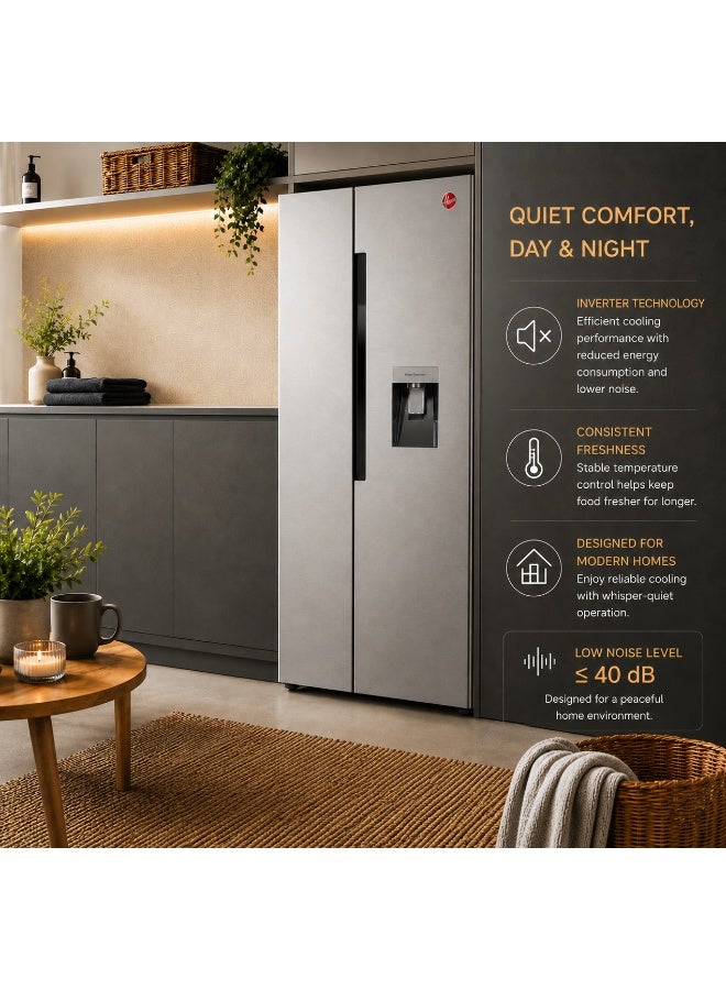 HOOVER 532 Liters Gross Capacity Side Refrigerator With Water Dispenser, Inverter Compressor With 10 Year Warranty, Ice Twister, LED Lights, Crisper with Humidity Control, Steel Finish - HSB-K532-WS HSB-K532-WS Inox - Image 5