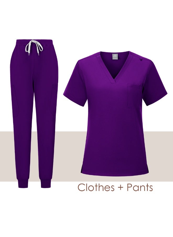 Loquat Womens Medical Scrubs Set Medical Uniform Set Purple - Image 1
