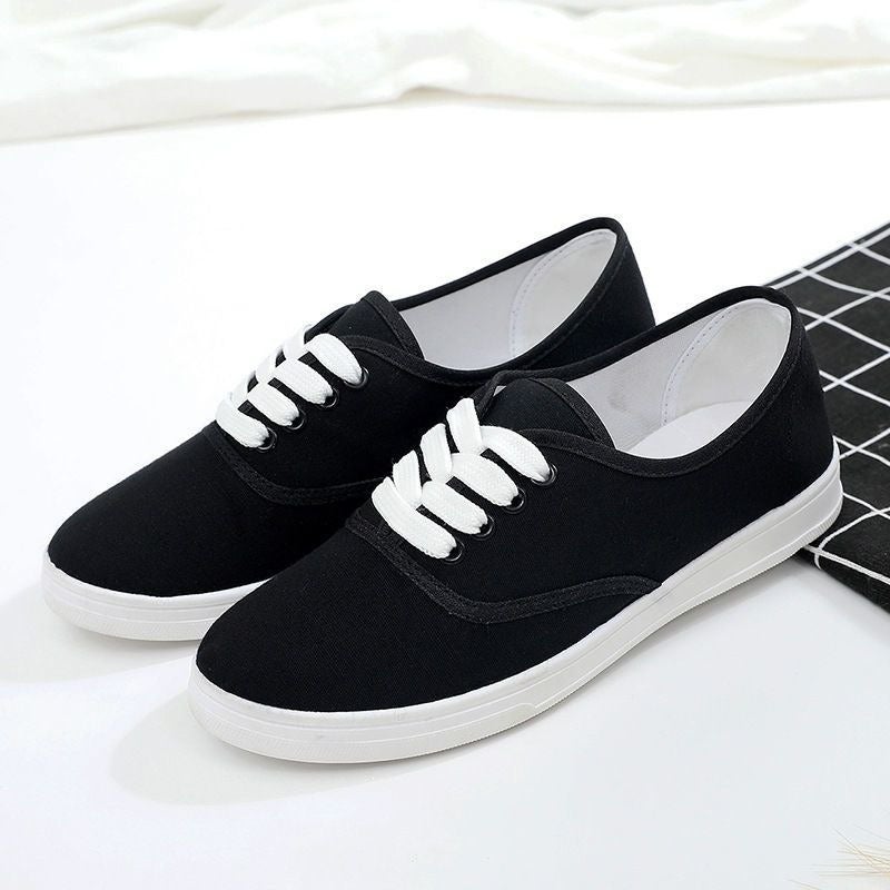 White Crane Crane Spring/Autumn Lace-Up Canvas Shoes Low-Top Casual Sneakers for Kids, Solid Color Korean Style