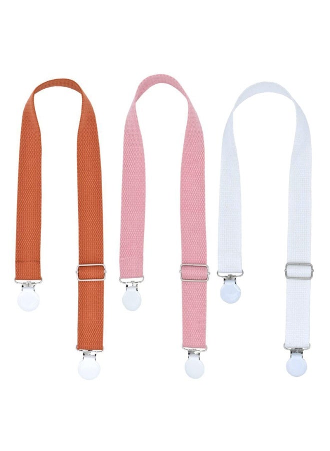 Multipurpose Baby Clips, Adjustable Cotton Braid Strap with Metal Clips, 30-55cm, Orange/White/Pink, 3 Pack - Image 1