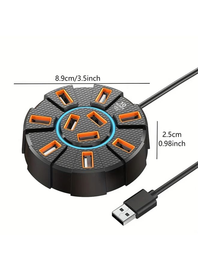 High Speed 10 Port USB Hub With Power Adapter Carbon Fiber Design 47 2 Inch Wire Black - Image 2