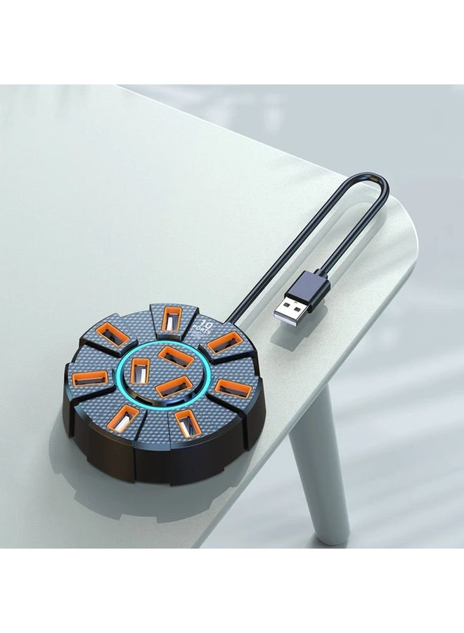 High Speed 10 Port USB Hub With Power Adapter Carbon Fiber Design 47 2 Inch Wire Black - Image 1