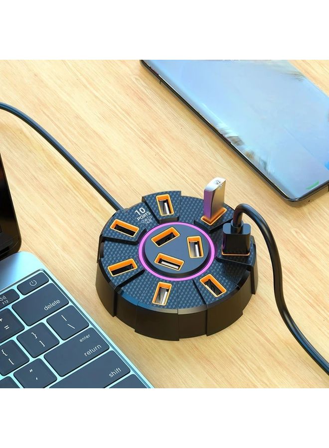 High Speed 10 Port USB Hub With Power Adapter Carbon Fiber Design 47 2 Inch Wire Black - Image 3