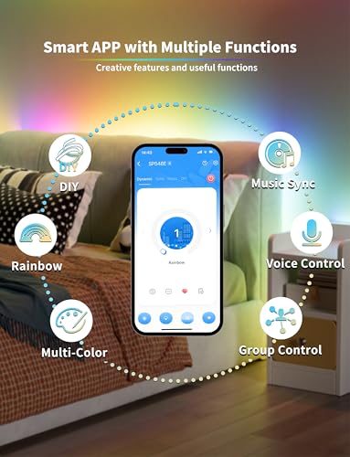 PAUTIX RGB Smart IC COB LED Strip Light USB 5V 6.56ft/2m,Work with Alexa/Google Assistant,Color Chasing UL-Listed Multicolor Flexible Tape LED Strip Light,for Cabinet,TV,Bedroom,Party DIY Decoration - Image 2