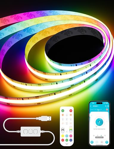 PAUTIX RGB Smart IC COB LED Strip Light USB 5V 6.56ft/2m,Work with Alexa/Google Assistant,Color Chasing UL-Listed Multicolor Flexible Tape LED Strip Light,for Cabinet,TV,Bedroom,Party DIY Decoration - Image 1