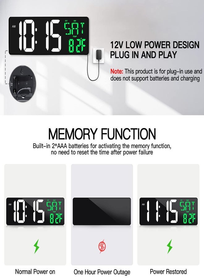 Xflyee 17 Inch Large Digital Wall Clock with Remote Control, Automatic Brightness Dimmer Digital Wall Clock Large Display with Day/Date/Temperature, Snooze, Count Up & Down Timer for Living Room, Office, Gym - Image 5