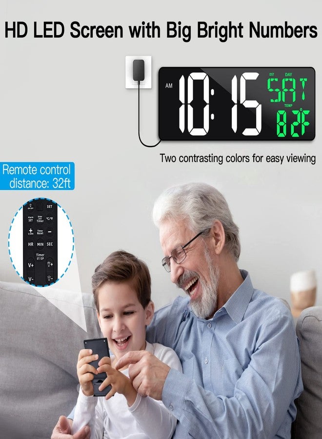 Xflyee 17 Inch Large Digital Wall Clock with Remote Control, Automatic Brightness Dimmer Digital Wall Clock Large Display with Day/Date/Temperature, Snooze, Count Up & Down Timer for Living Room, Office, Gym - Image 2