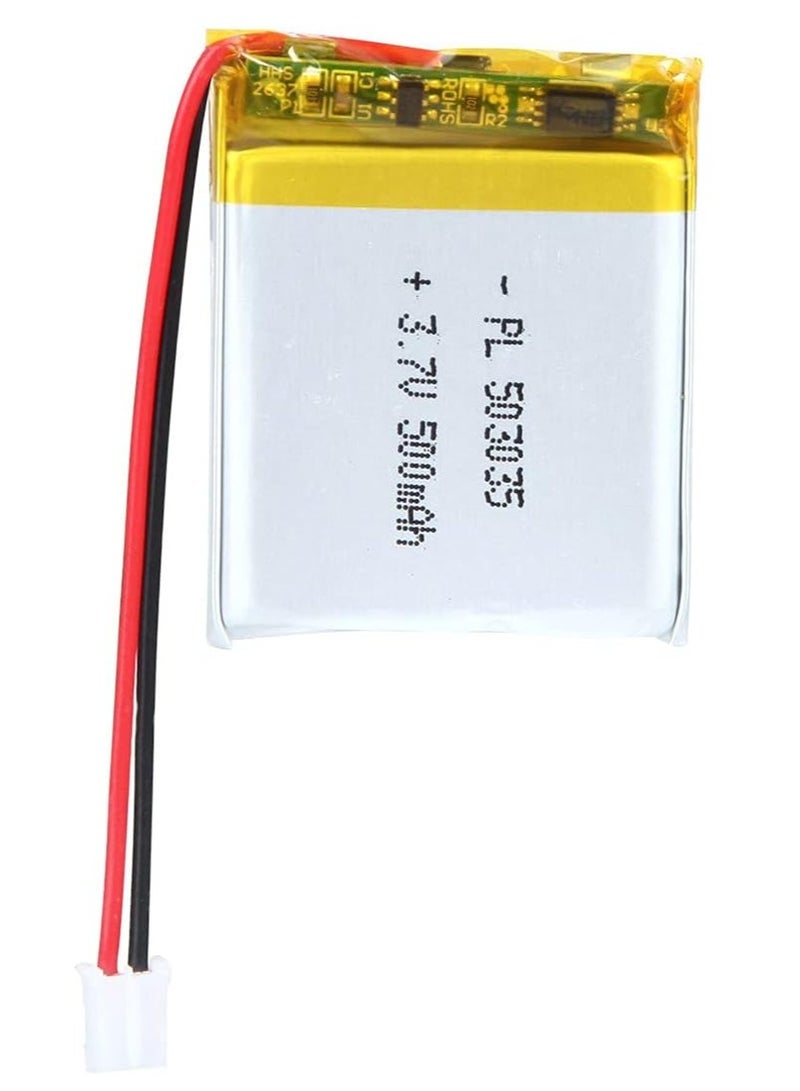 Li-Po Battery 500mAh 3.7V 503035, Rechargeable Lithium Polymer Battery with PH 2.0mm JST Connector  - Image 1