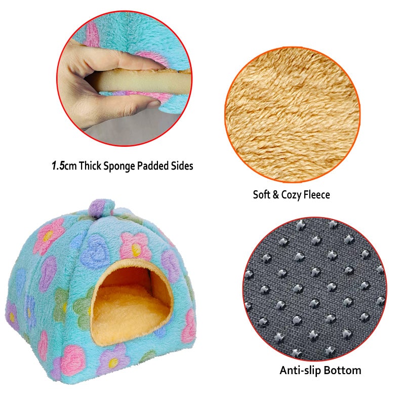 GINIDEAR Guinea Pig Bed, Guinea Pig Warm Hideout House Accessories Cozy Bed for Small Animals Hamsters Chinchillas Dwarf Bunnies Hedgehogs. M, Green Flower - Image 2