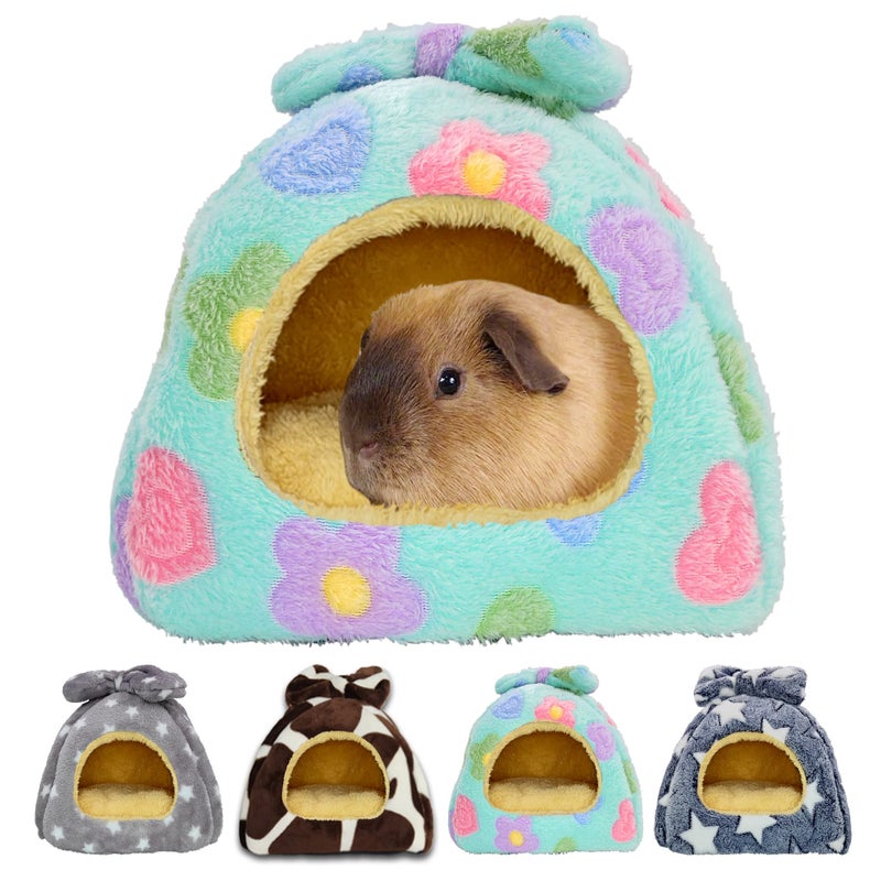 GINIDEAR Guinea Pig Bed, Guinea Pig Warm Hideout House Accessories Cozy Bed for Small Animals Hamsters Chinchillas Dwarf Bunnies Hedgehogs. M, Green Flower - Image 1