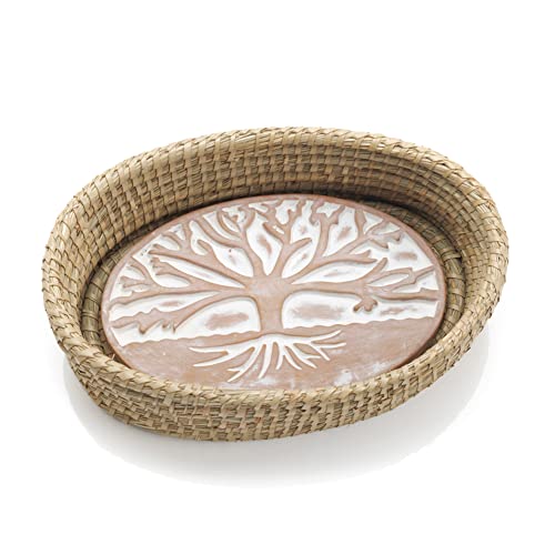 Better World Bio Bread Basket with Terracotta Warmer, Bread Basket for Serving, Sized 12.5" w x 8.5" d x 3.5" h, Nature Inspired Tree of Life Design - Image 1