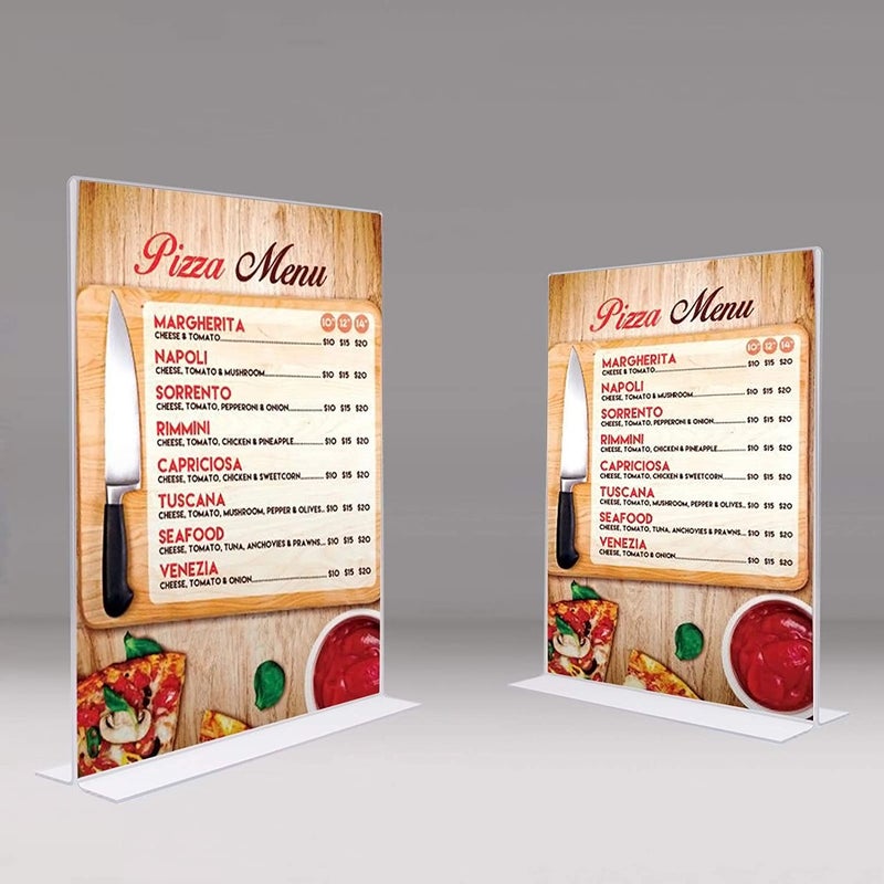 Shuban Acrylic Sign Holder Table Sign Holder Double Sided T Shape Clear Plastic Desktop Display Holder Vertical Menu Stand Sign Holders for School, Office, Hotel, Party (8.5 X 12 Inch (A/4) -2Pcs) - Image 3