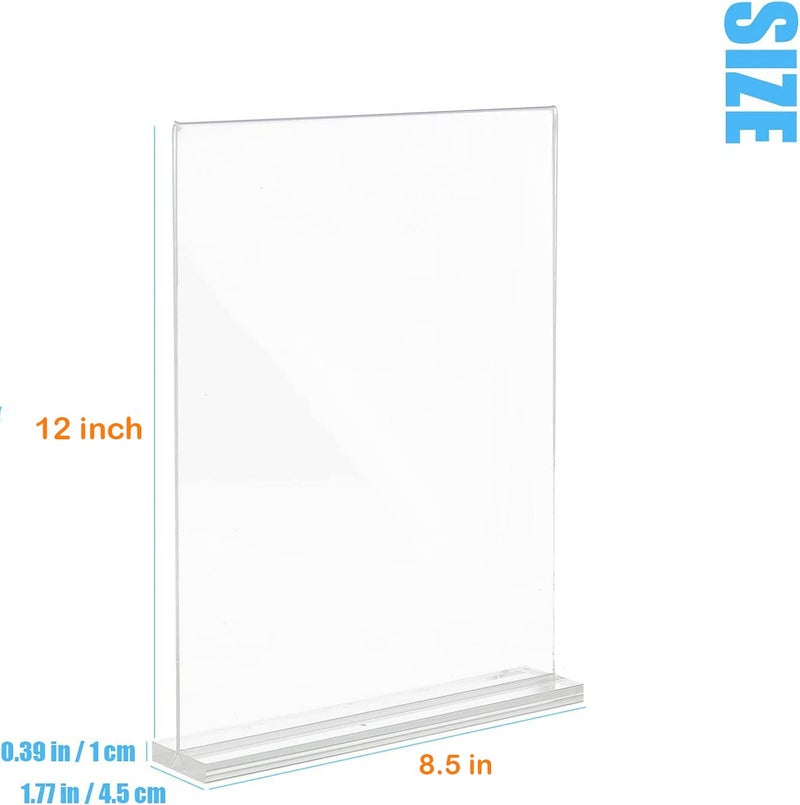 Shuban Acrylic Sign Holder Table Sign Holder Double Sided T Shape Clear Plastic Desktop Display Holder Vertical Menu Stand Sign Holders for School, Office, Hotel, Party (8.5 X 12 Inch (A/4) -2Pcs) - Image 2