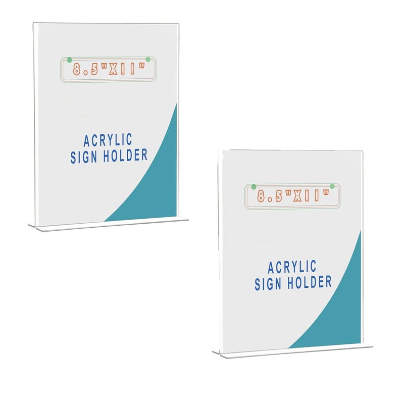 Shuban Acrylic Sign Holder Table Sign Holder Double Sided T Shape Clear Plastic Desktop Display Holder Vertical Menu Stand Sign Holders for School, Office, Hotel, Party (8.5 X 12 Inch (A/4) -2Pcs) - Image 1