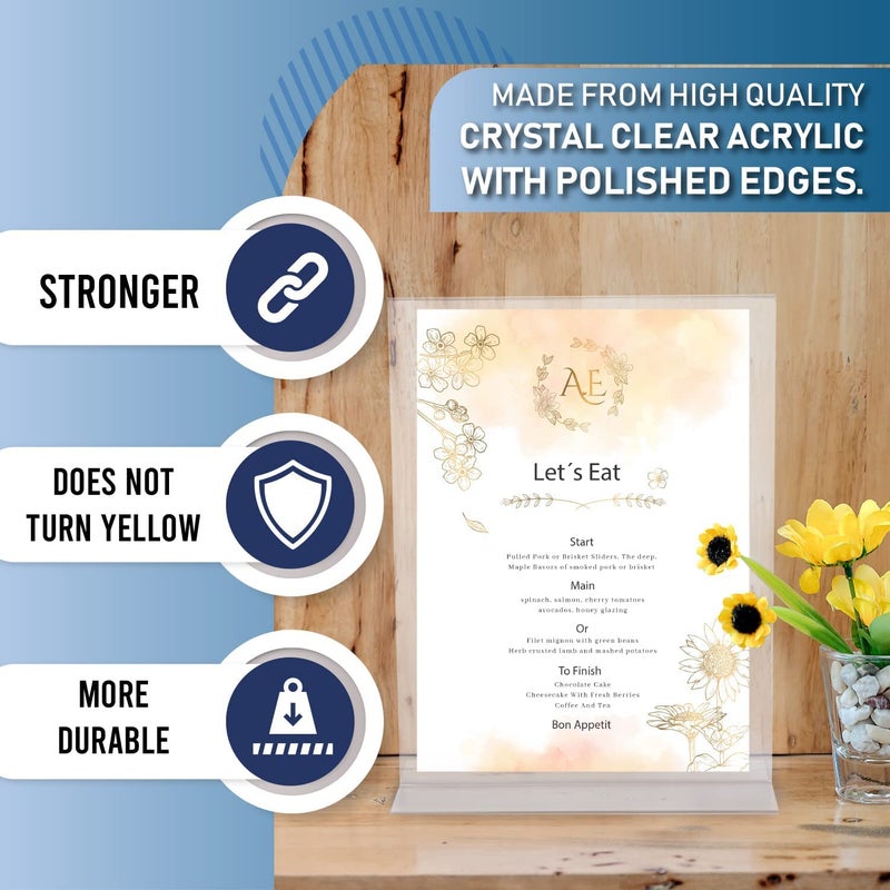 Shuban Acrylic Sign Holder Table Sign Holder Double Sided T Shape Clear Plastic Desktop Display Holder Vertical Menu Stand Sign Holders for School, Office, Hotel, Party (8.5 X 12 Inch (A/4) -2Pcs) - Image 5