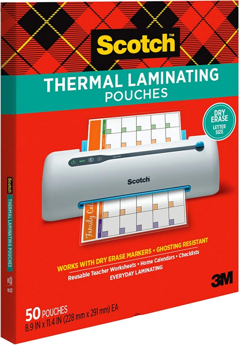 Scotch  Dry Erase Thermal Laminating Pouches, 50-Pack, Works with Dry Erase Markers, Reuseable Worksheets, Calendars, Checklists, 8.9 x 11.4 Inches, Letter Size, Clear Professional Finish (TP3854-50DE) - Image 3