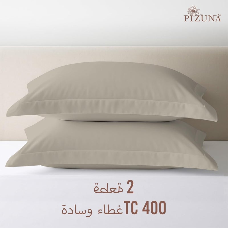 PIZUNA 100% Cotton Oxford Pillow Cases 50 x 75 cm Simply Taupe, 400 Thread Count Soft Luxurious Long Staple Cotton Sateen Weave Pillow Cover With 5cm Hem (Soft Pillowcase Simply Taupe - 2PC) - Image 3